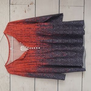 NWT Exclusive Online Tops Rust And Gray Blue 3/4 Button Up Top Size L